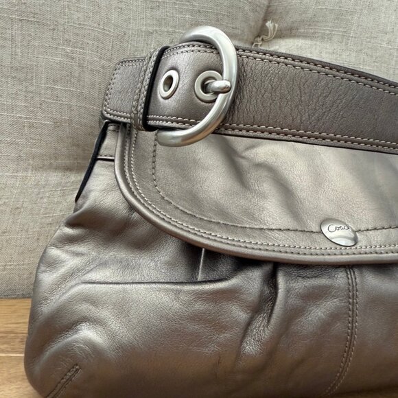 Coach Vintage Soho Metallic Pleated Shoulder Bag Bronze Metallic Grey - Picture 3 of 11